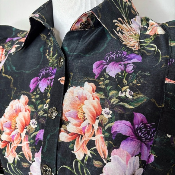 Aqua Blu Australia Tempest Vivien Top Floral Button Down Black Small Linen Silk - Picture 6 of 10